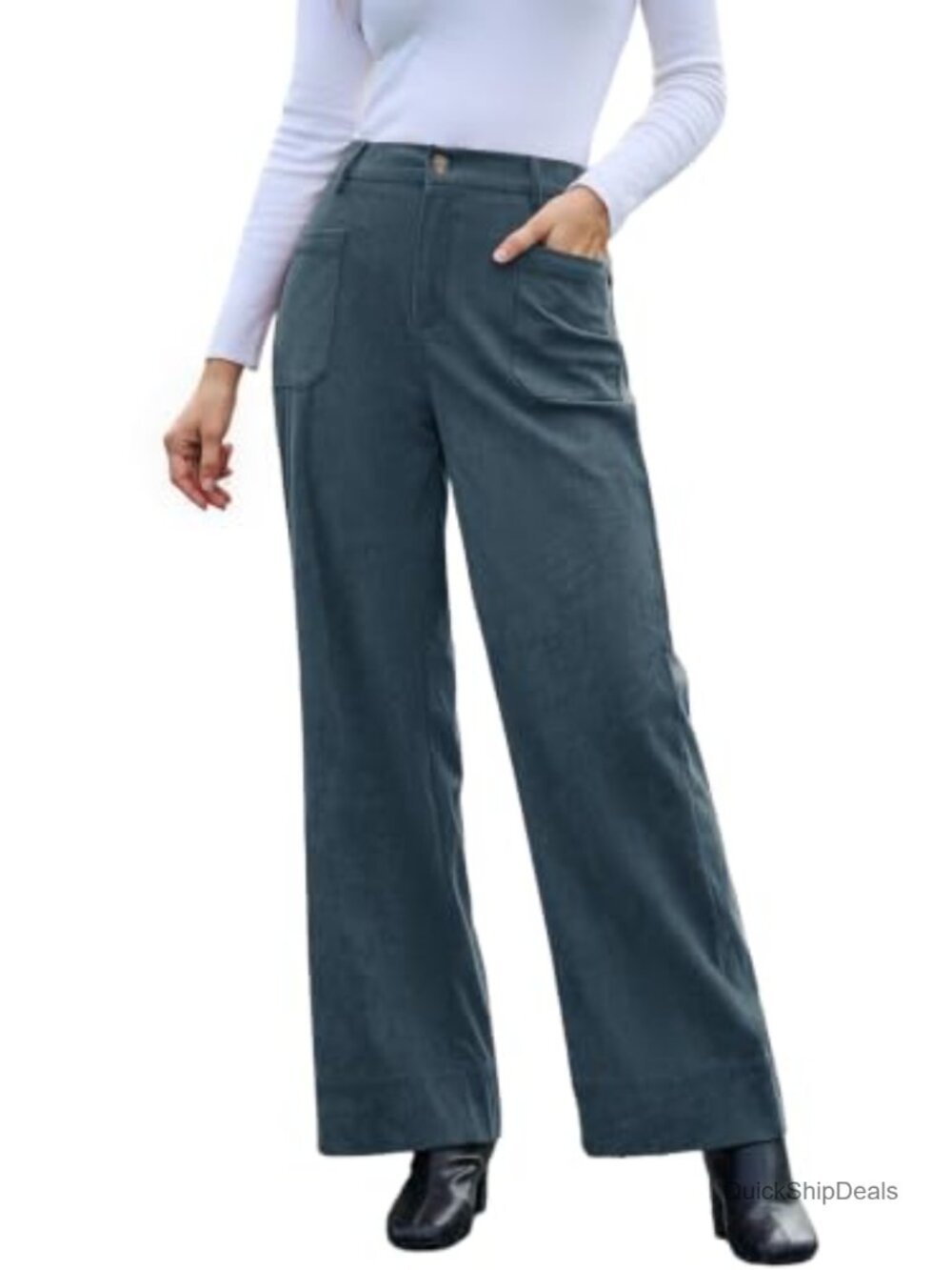 Wide Leg Corduroy Pants High Waisted Stretchy Trousers Casual Work